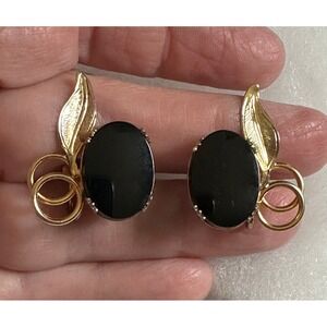 Vintage Sorrento Sterling & Black Onyx Earrings w/ Gold Wash Screw Backs
